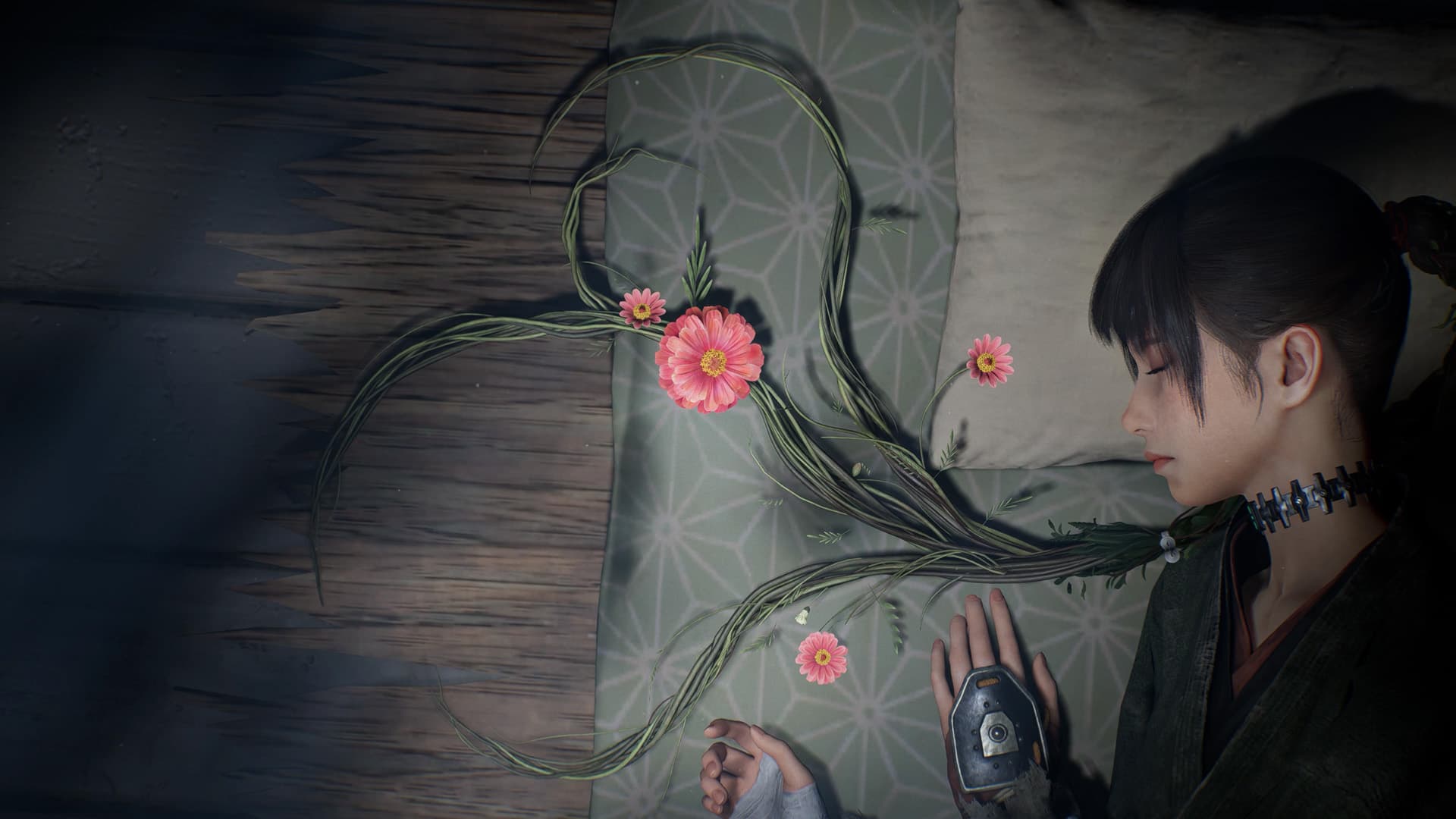 Official Beast of Reincarnation scene showing Emma and Koo in an overgrown landscape