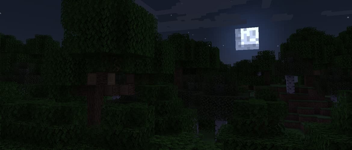 Official Minecraft landscape with blocky hills, water, trees, and familiar characters