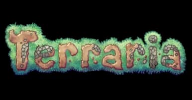 Official Terraria logo over its landscape artwork