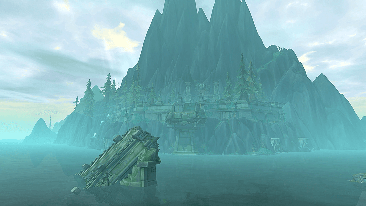 The mountainous Coiled Isle rising from the sea