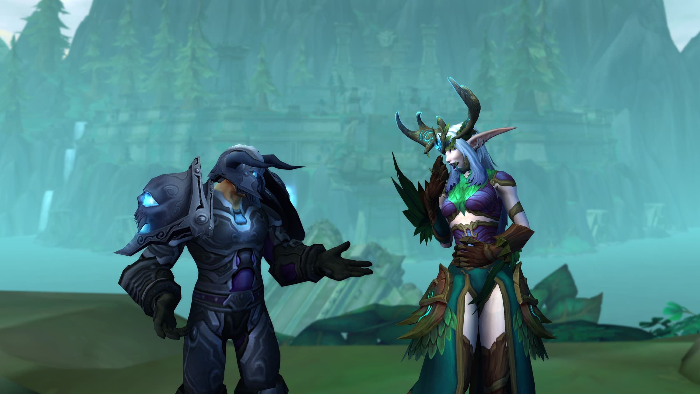 Two characters begin the Curse of Ula'tek campaign on the Coiled Isle
