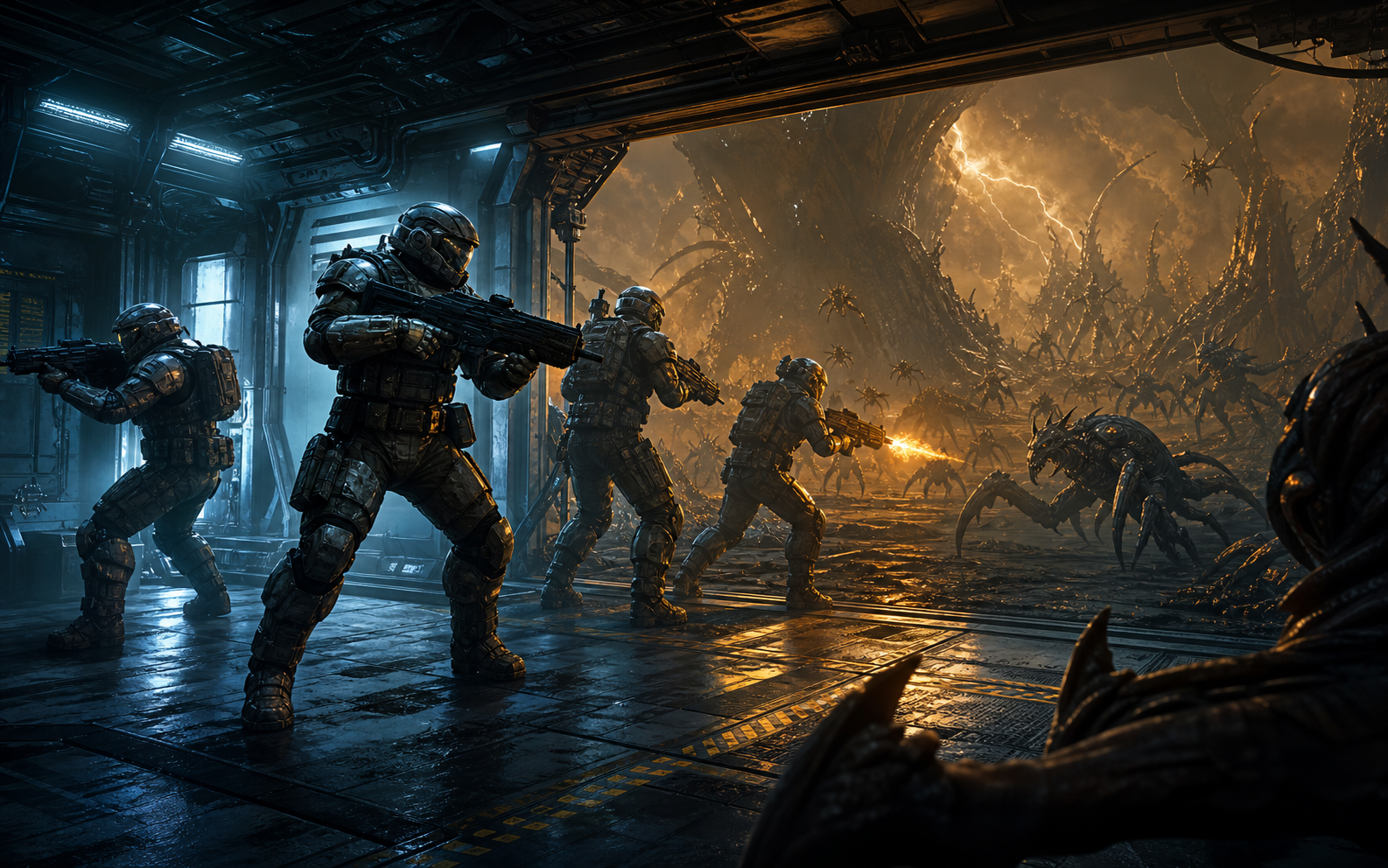 Aliens Fireteam Elite 2 marines defending a corridor
